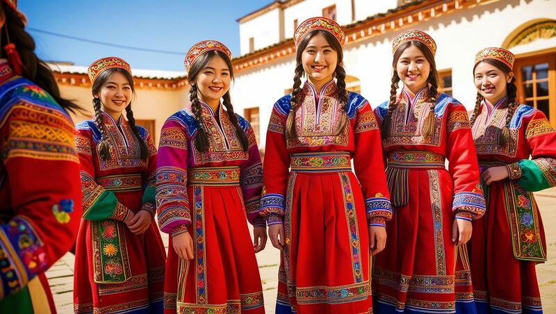 File:A group of beautiful girls from Bishkek Kyrgyzstan in traditional attire.jpg